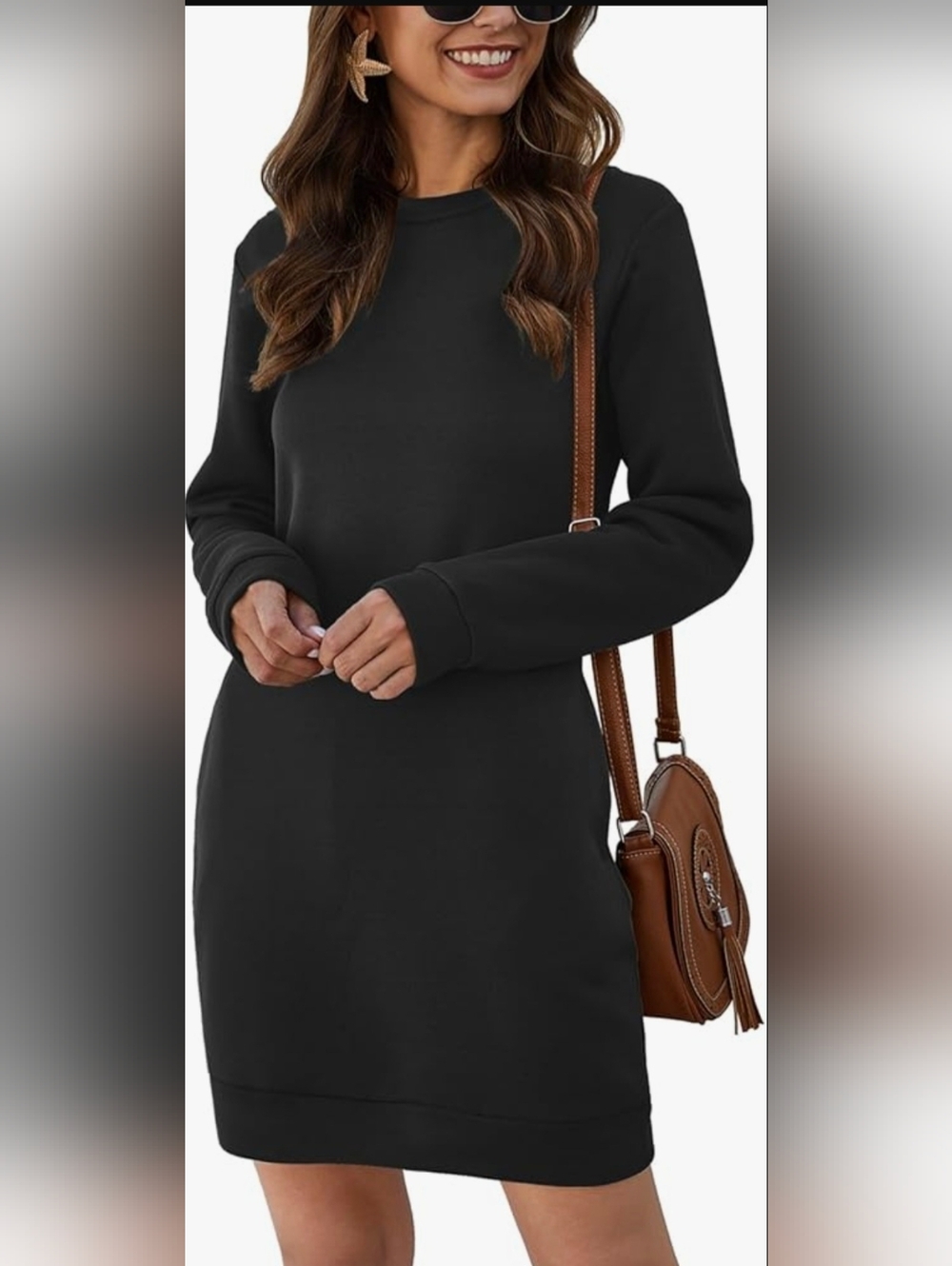 Women Crewneck Sweatshirt Dress Long Sleeve Casual Mini Dresses Pullover Pockets